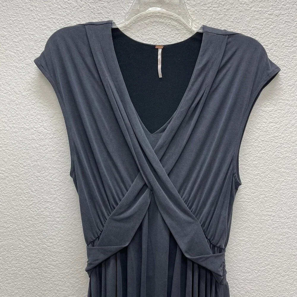 FREE PEOPLE CRISS CROSS Womens Small Dress Gray Cap Sleeves Raw Hem Flirty Fun - Picture 3 of 8